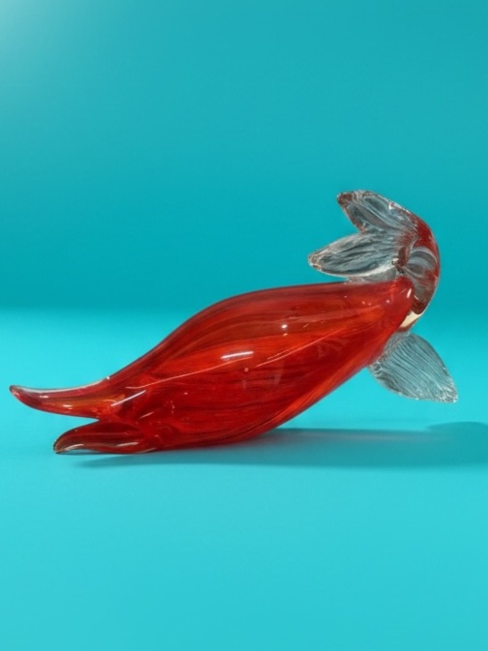 Vintage 1970s Orange Art Glass Ornamental Fish Figurine